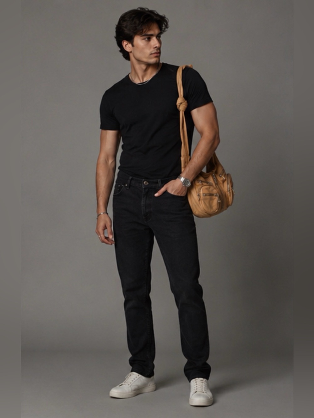 Alexander Wang Donna Tan Lambskin Leather Shoulder Bag Knotted Strap Pockets